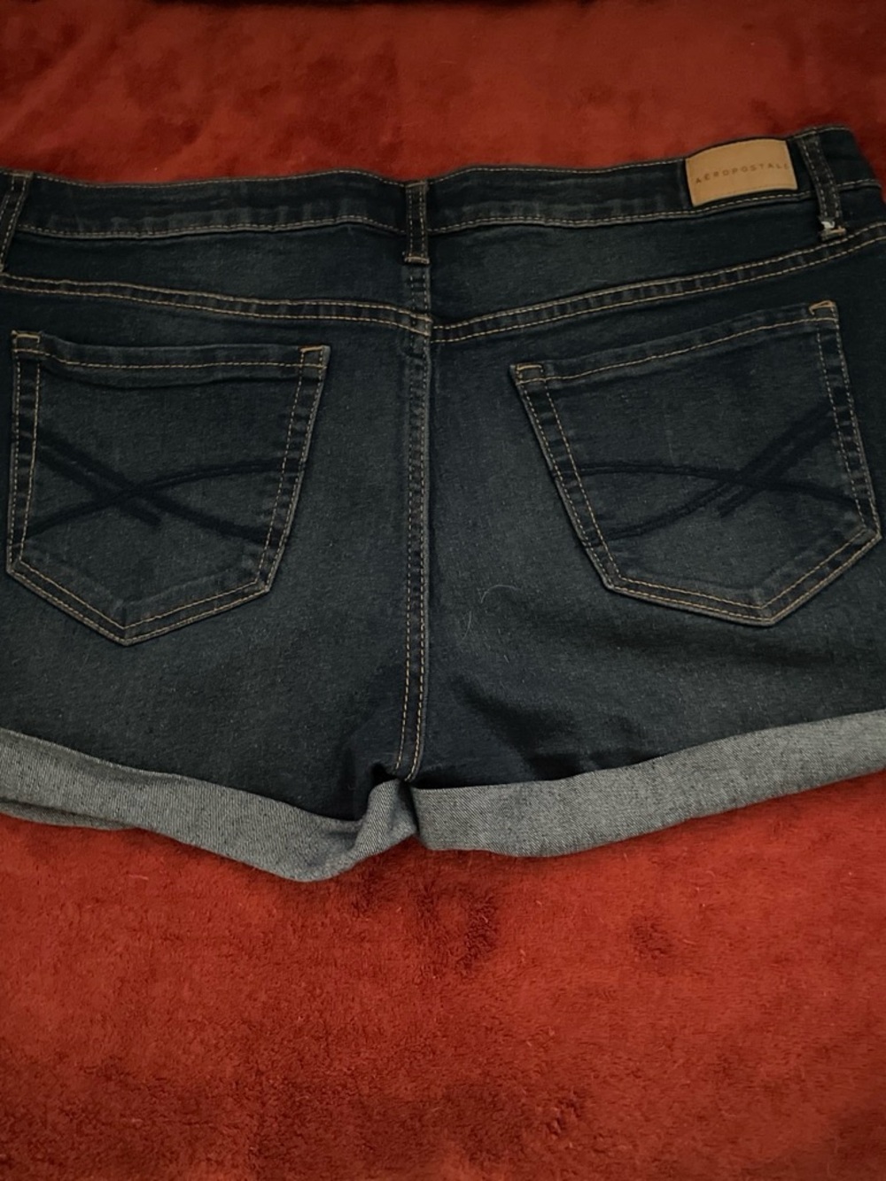 Aeropostale Dark Blue Denim Rolled Cuff Women's Shorts - Picture 2 of 2